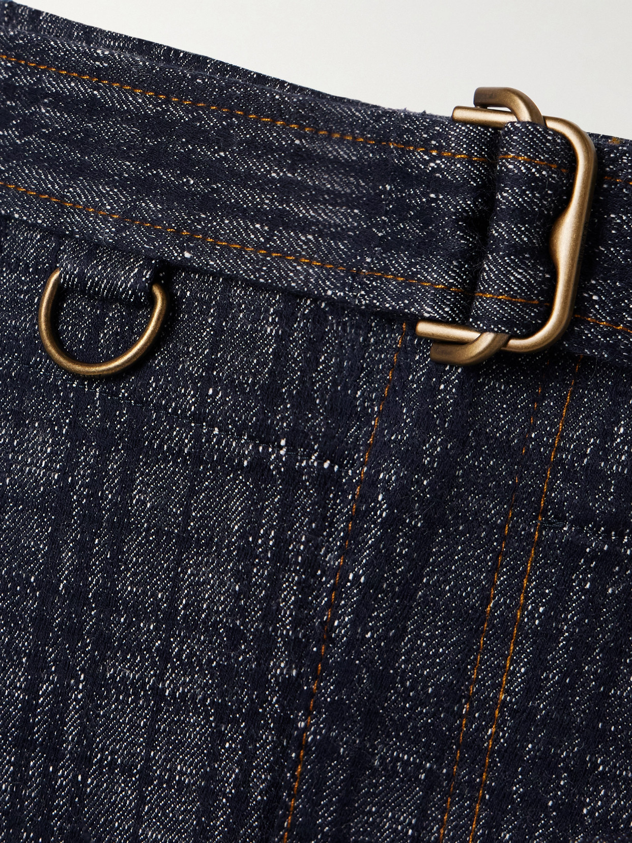 Burberry Belted Pleated Cotton-tweed Wide-leg Pants In Blue