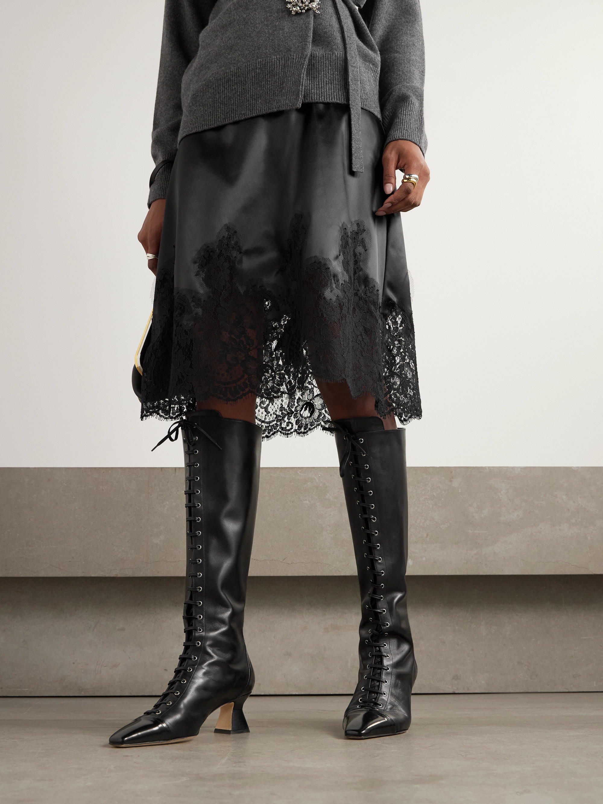 AEYDE - Mavis leather lace-up knee boots | Plush