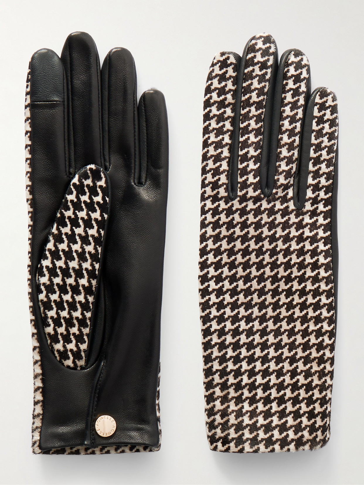 Agnelle Susan Houndstooth Calf Hair And Leather Gloves In Black