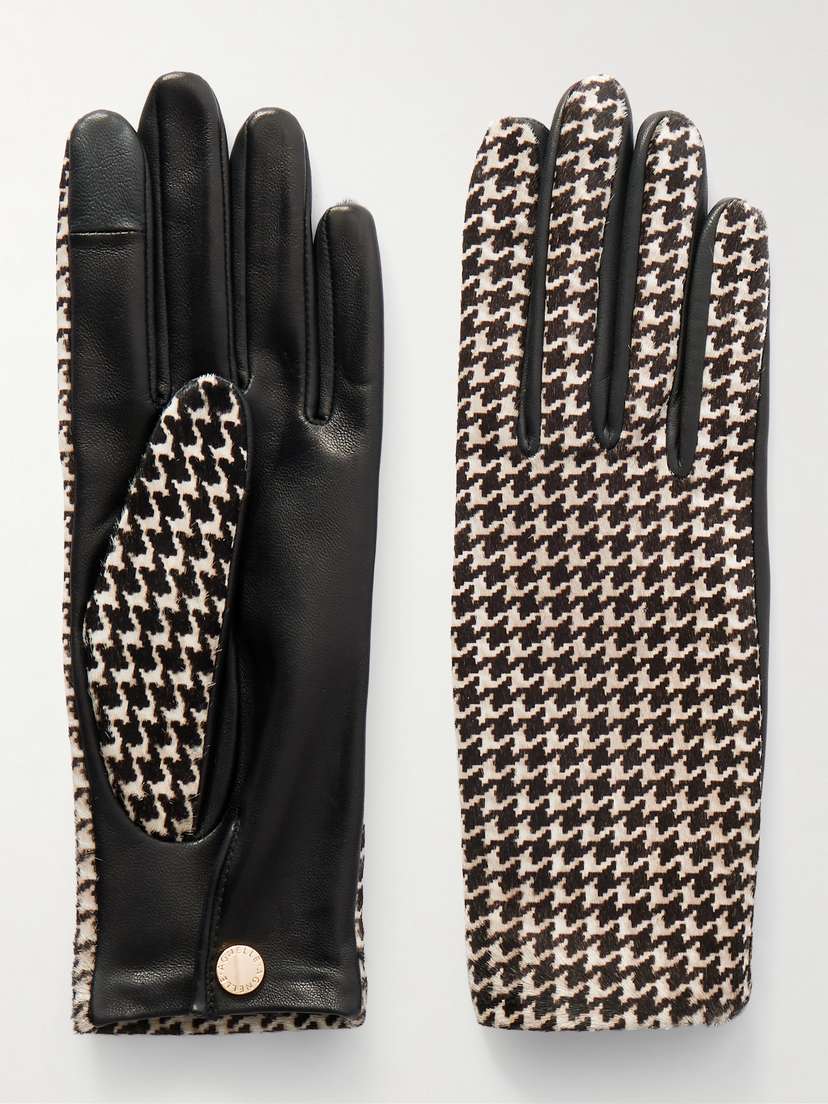 Agnelle Susan Houndstooth Calf Hair And Leather Gloves