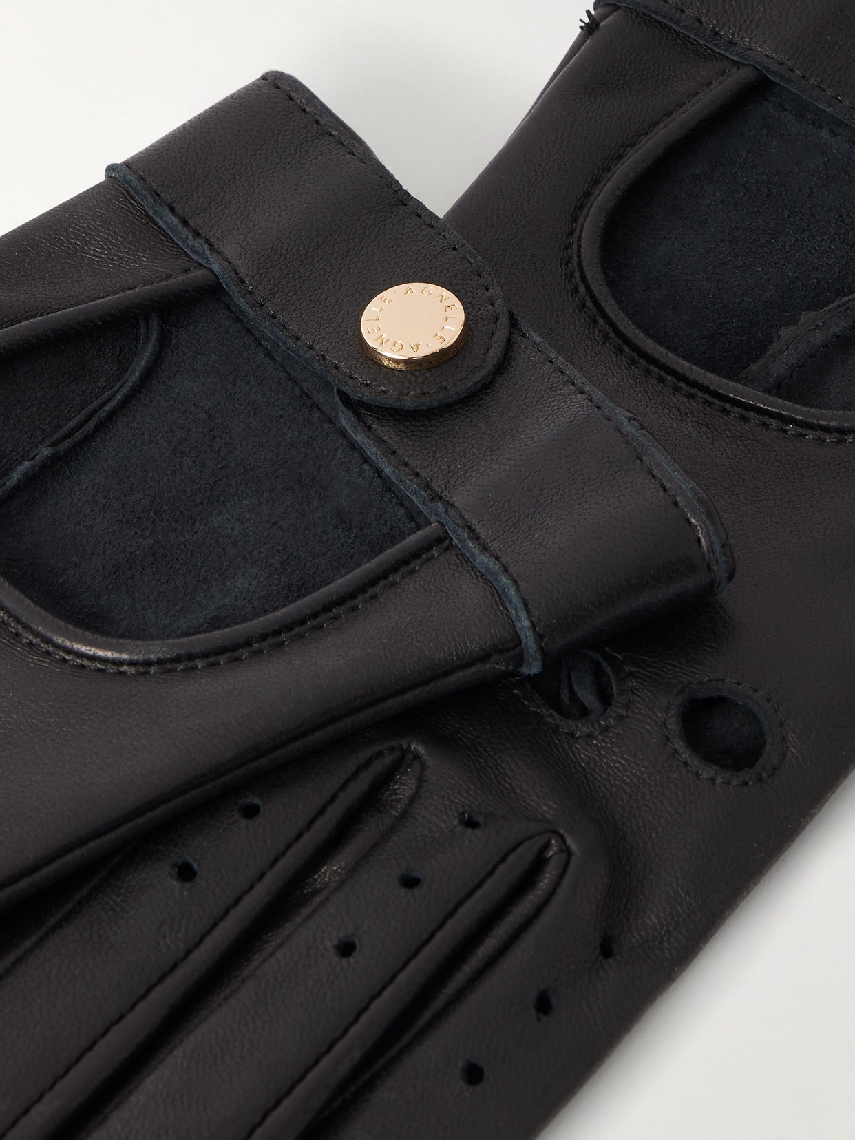 Agnelle Rose Leather Gloves In Black