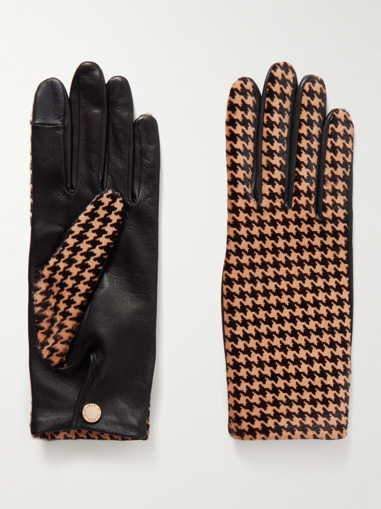 Agnelle Susan Houndstooth Calf Hair And Leather Gloves In Brown