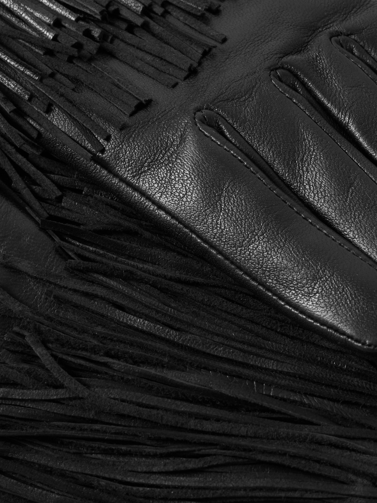 Agnelle Lena Fringed Leather Gloves In Black