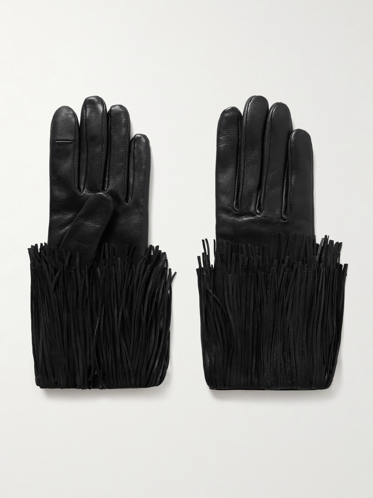 Agnelle Lena Fringed Leather Gloves In Black