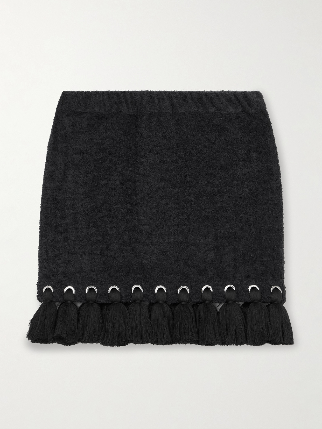 Cap D’antibes Tasseled Eyelet-embellished Cotton-terry Mini Skirt
