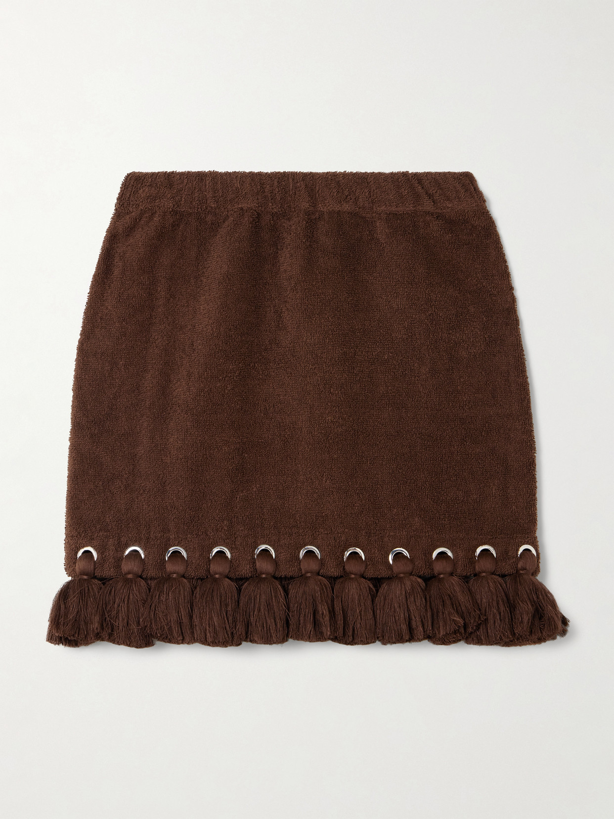 Cap D’antibes Tasseled Eyelet-embellished Cotton-terry Mini Skirt