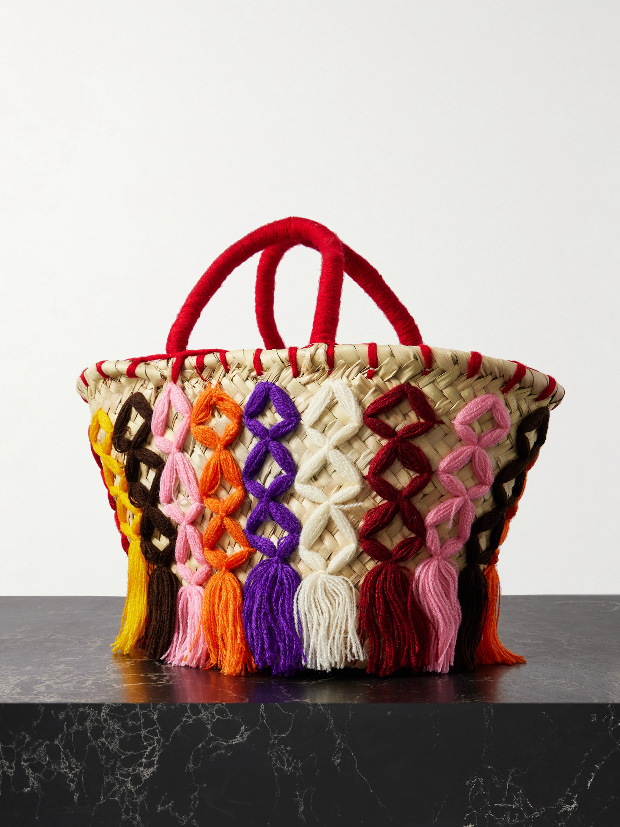 Cap D’antibes Small Woven Cotton And Straw Bucket Bag