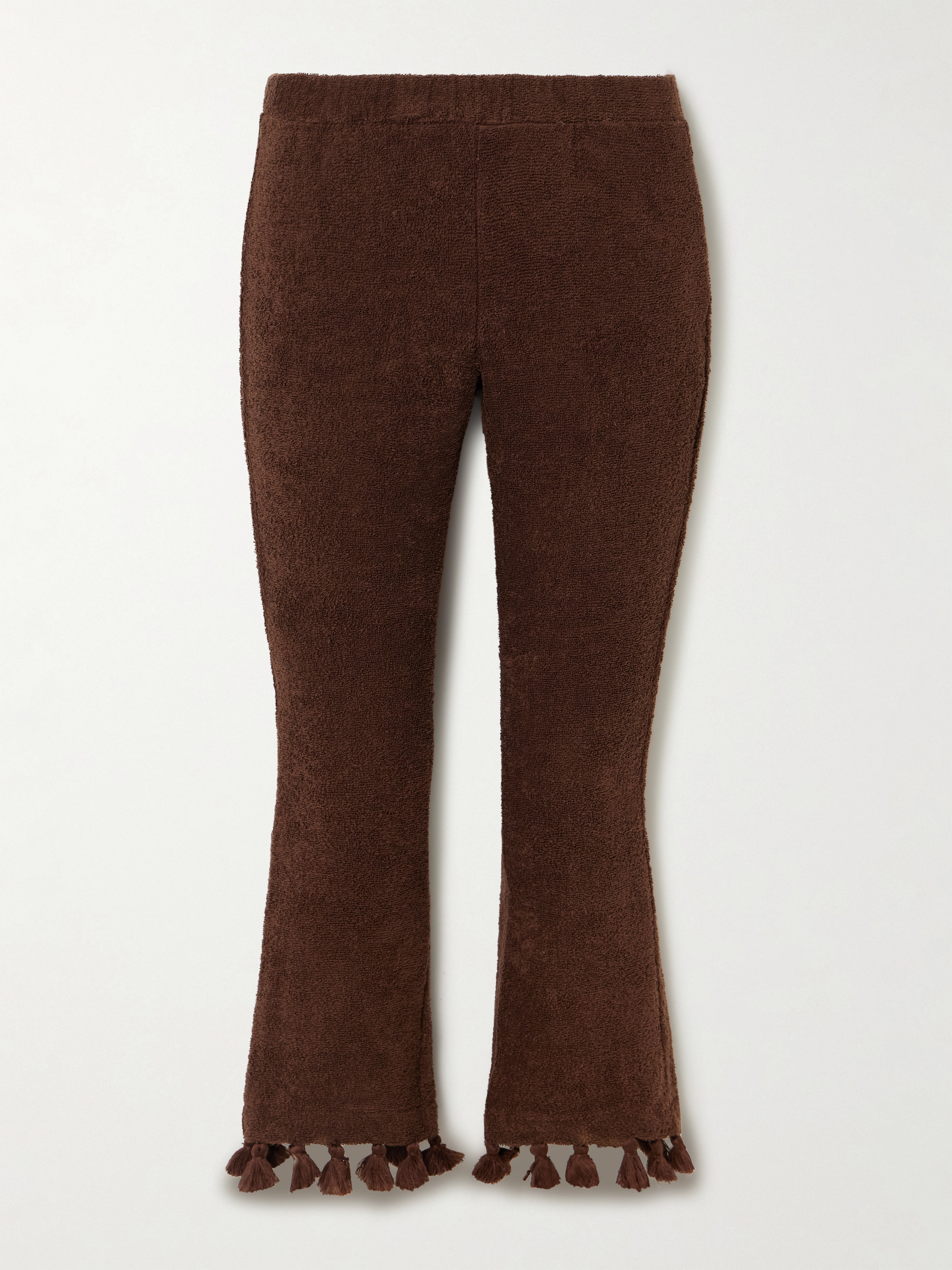 CAP D'ANTIBES Cropped flared tasseled cotton-terry pants