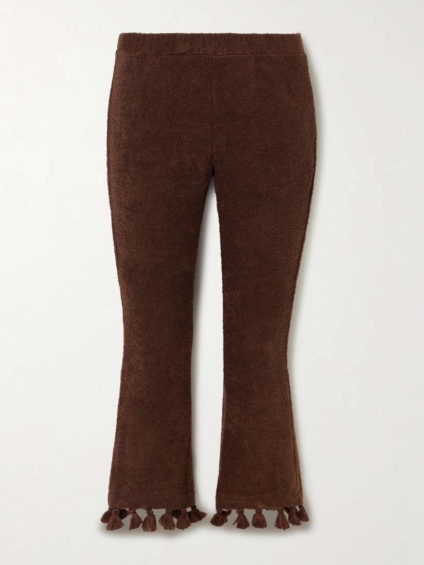 Cap d’Antibes Cropped Flared Tasseled Cotton-terry Pants