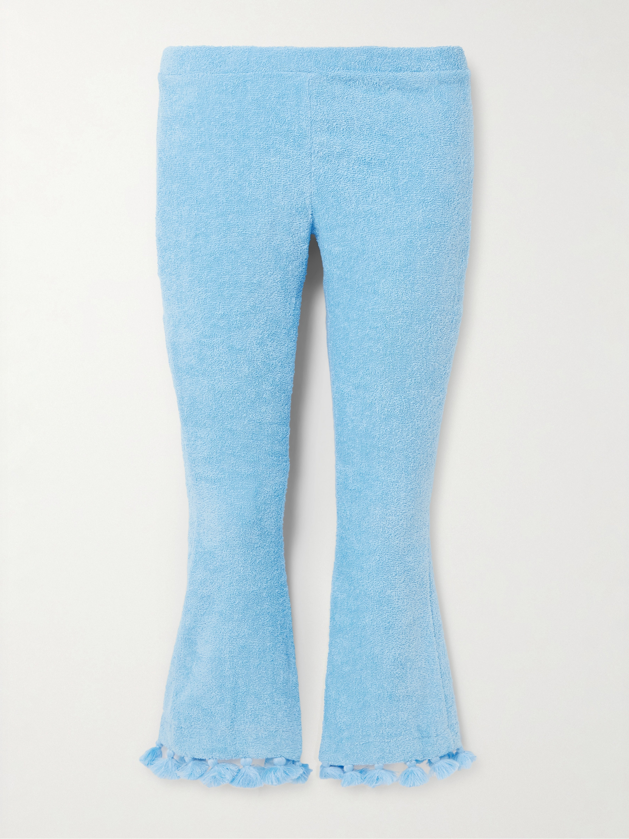 CAP D'ANTIBES Cropped flared tasseled cotton-terry pants