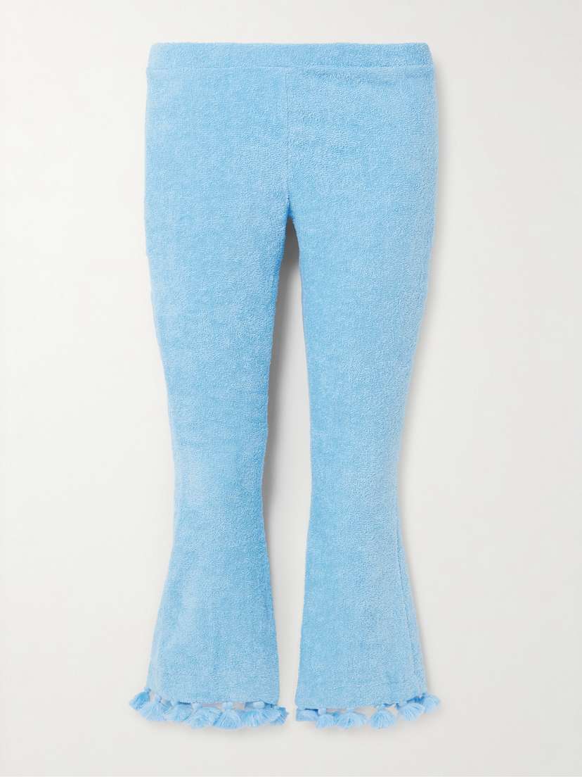 Cap d’Antibes Cropped Flared Tasseled Cotton-terry Pants