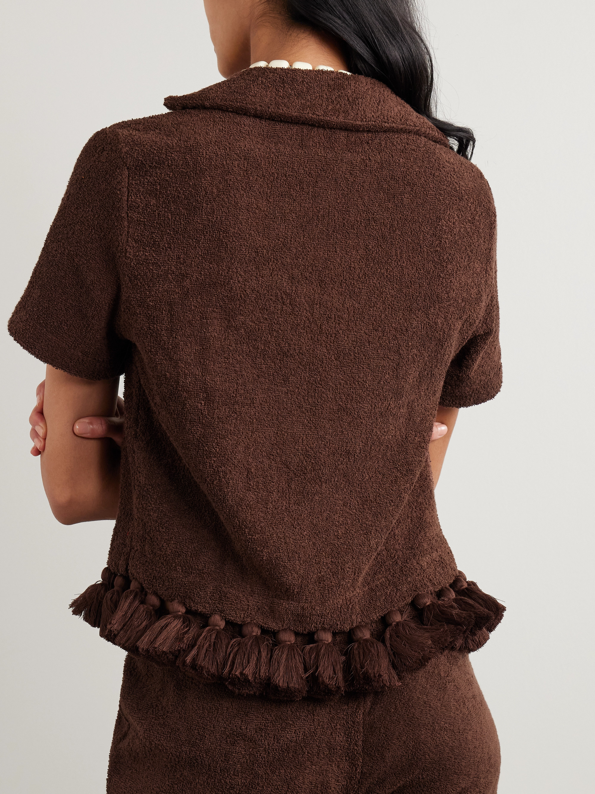 CAP D'ANTIBES Tasseled cotton-terry shirt