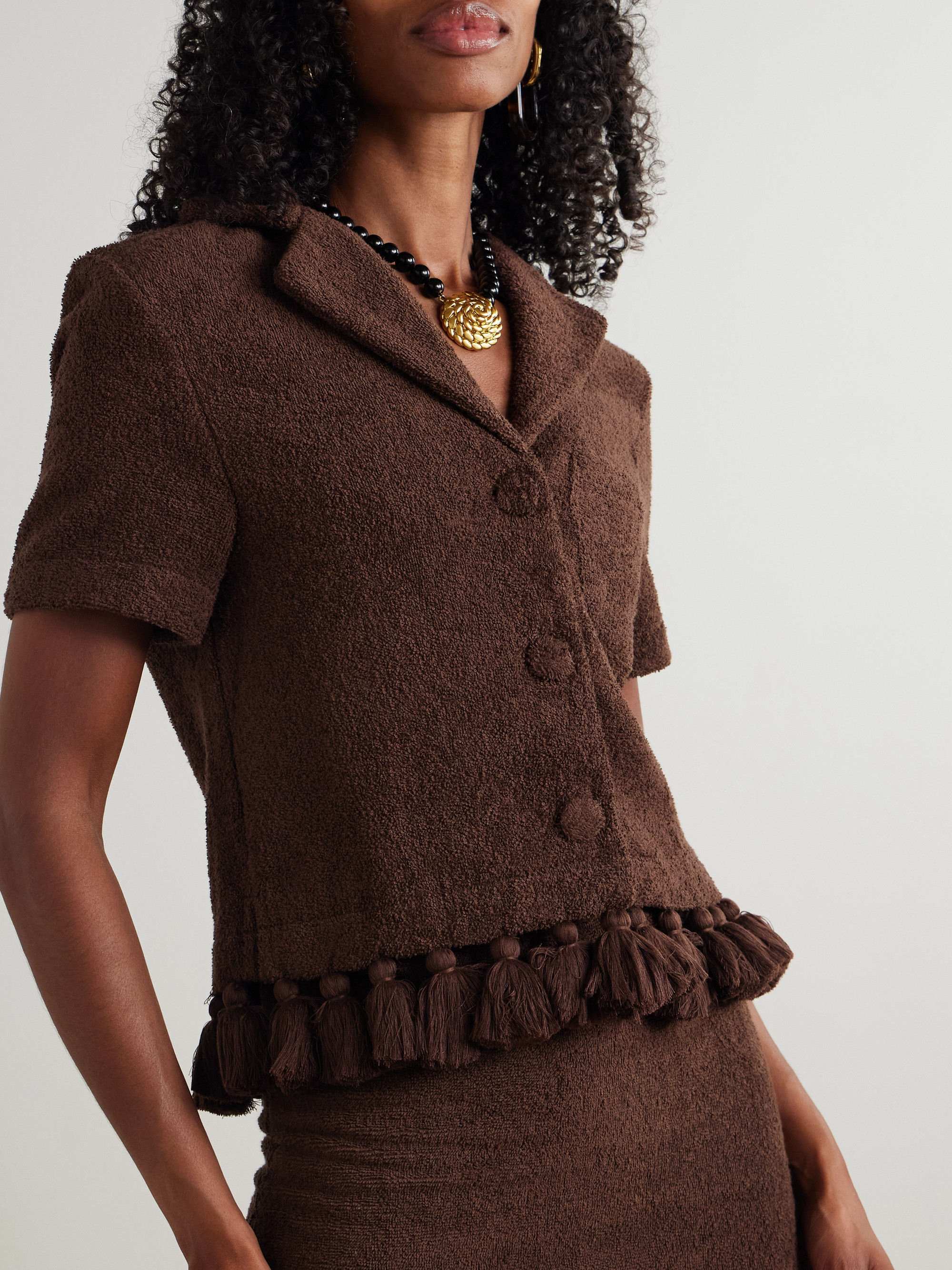 CAP D'ANTIBES Tasseled cotton-terry shirt