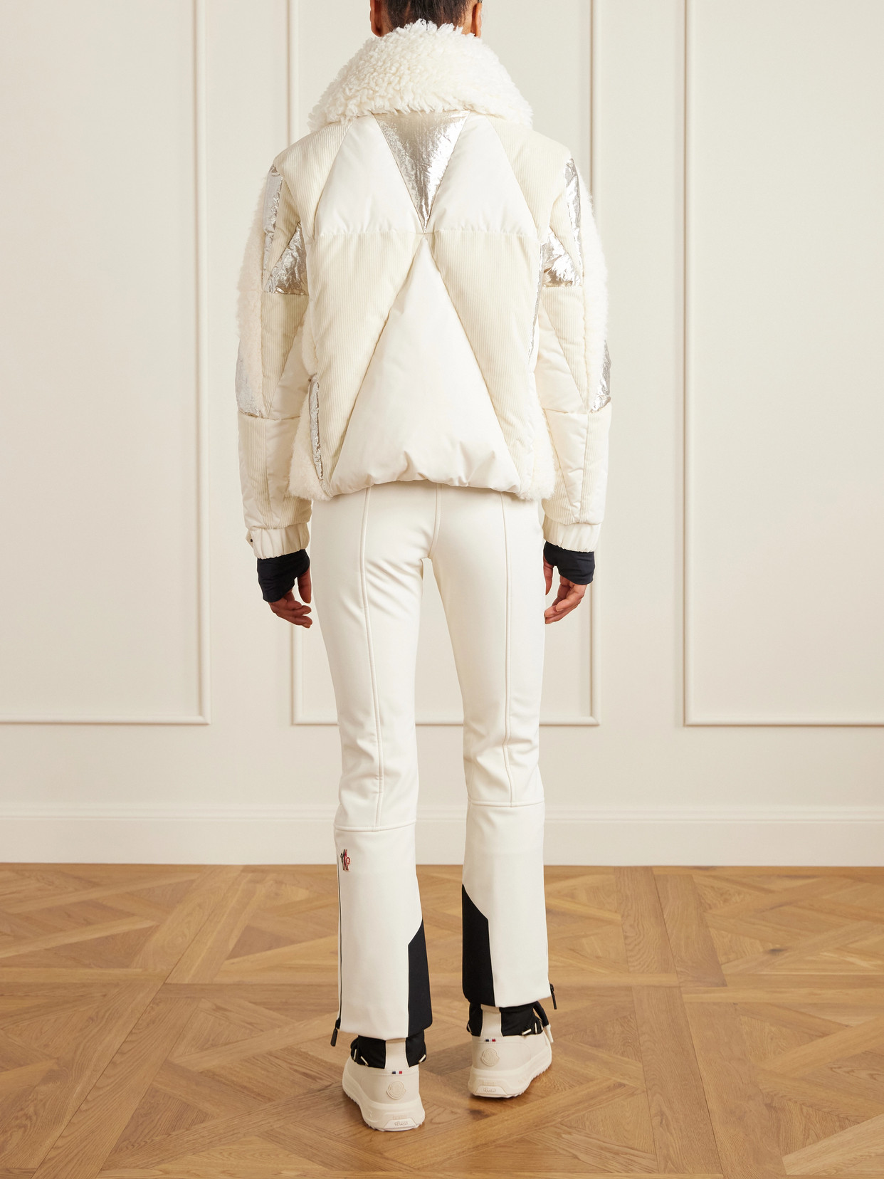 Moncler Pamiers Paneled Quilted Wool-blend Fleece-and Cotton-corduroy Down Ski Jacket In White