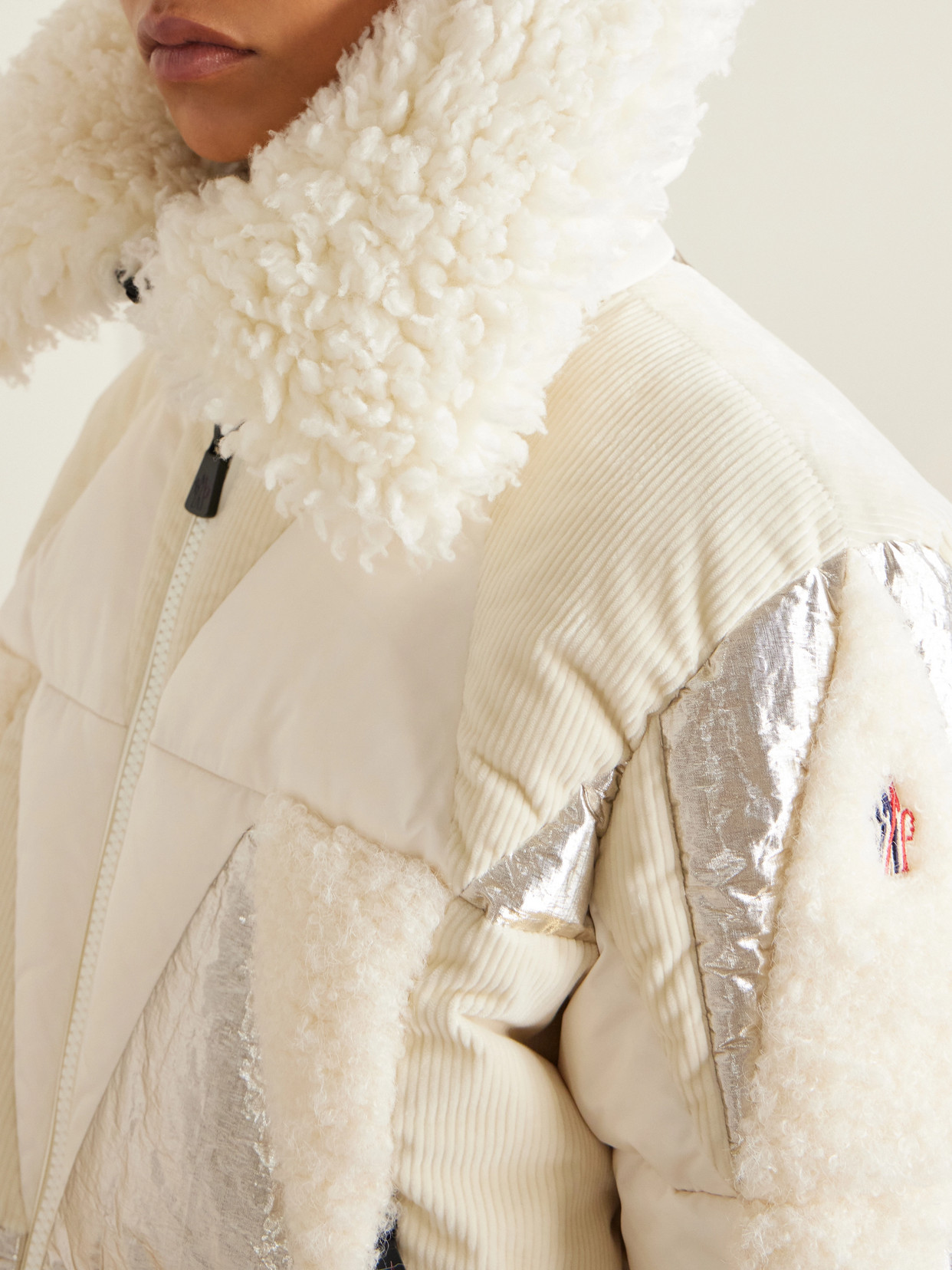 Moncler Pamiers Paneled Quilted Wool-blend Fleece-and Cotton-corduroy Down Ski Jacket In White