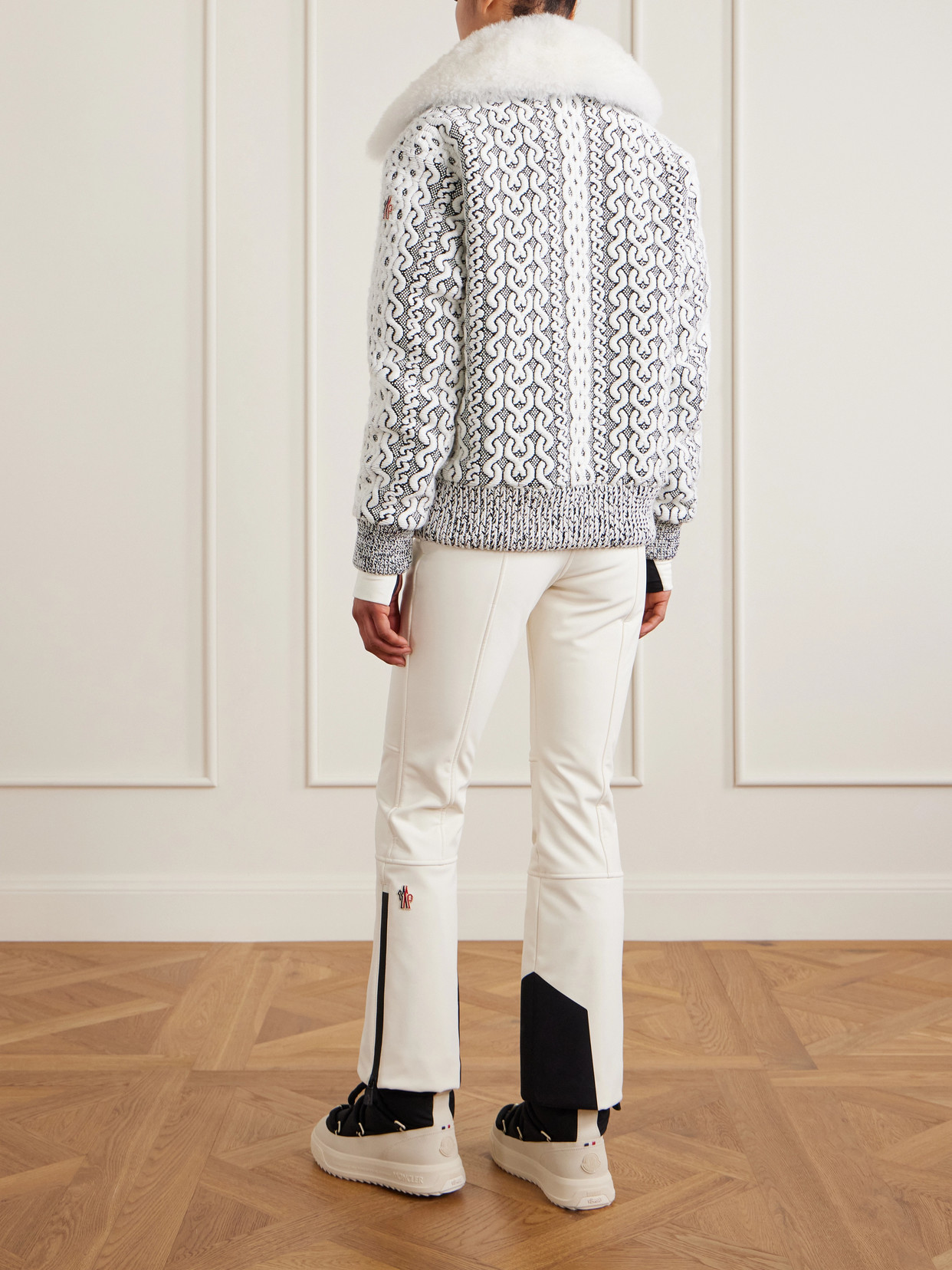 Moncler Beille Padded Shearling-trimmed Woven Down Bomber Jacket In Gray