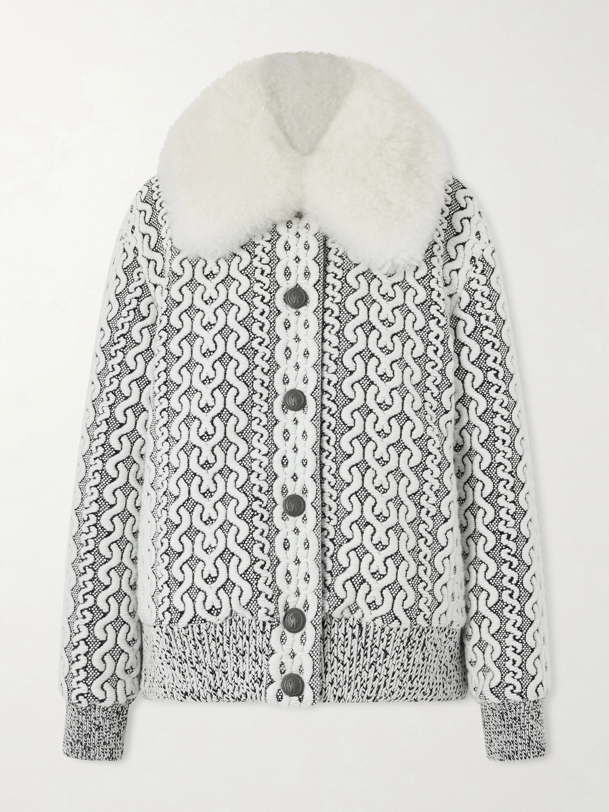 Moncler Beille Padded Shearling-trimmed Woven Down Bomber Jacket In Gray