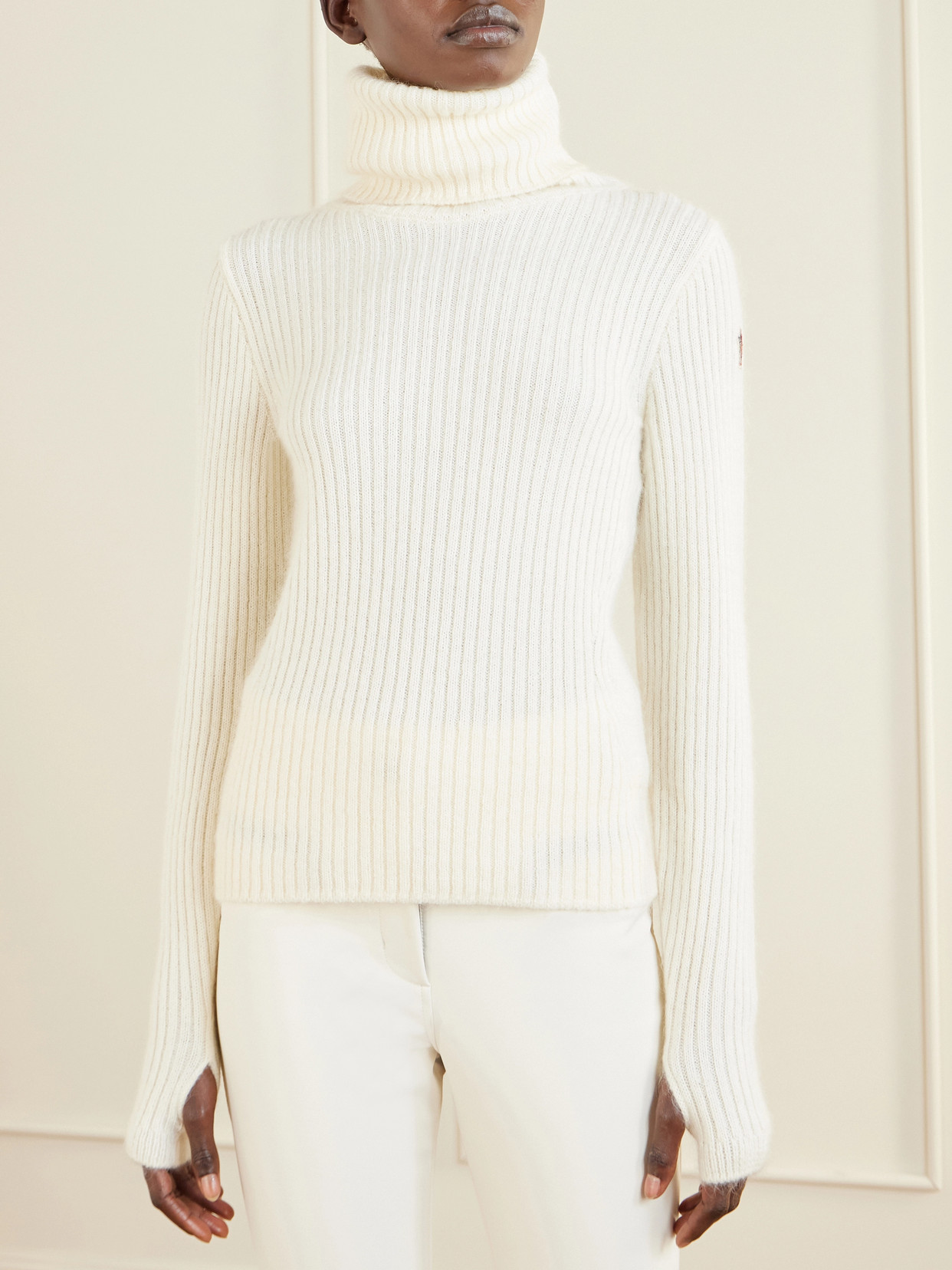 Moncler Ribbed Wool-blend Turtleneck Sweater In Neutral
