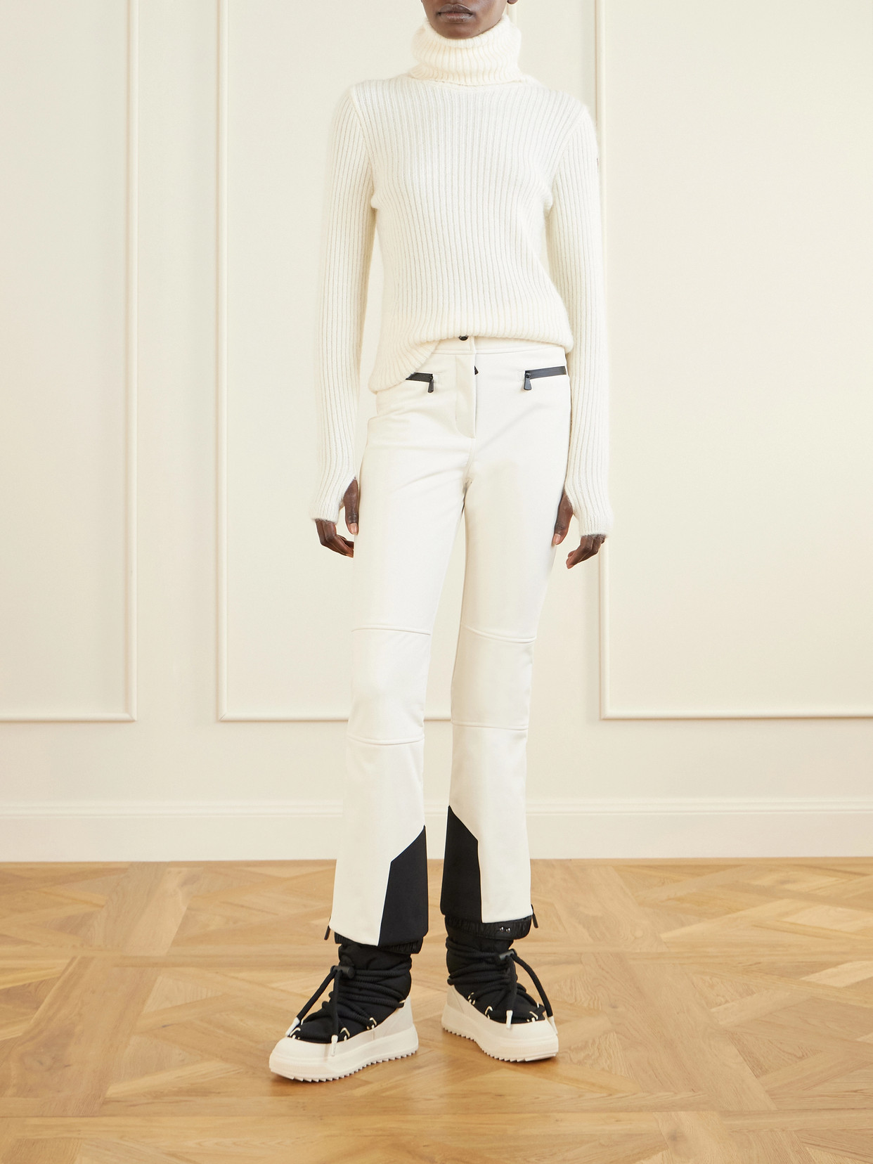 Moncler Ribbed Wool-blend Turtleneck Sweater In Neutral