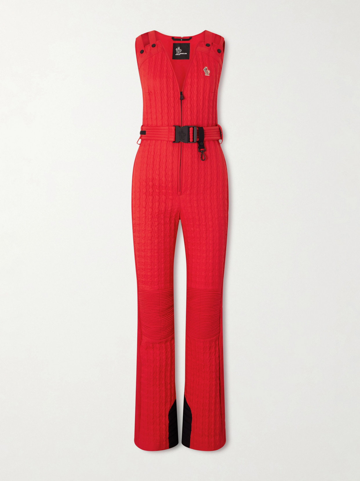 Moncler Belted Appliquéd Quilted Down Ski Suit In Red