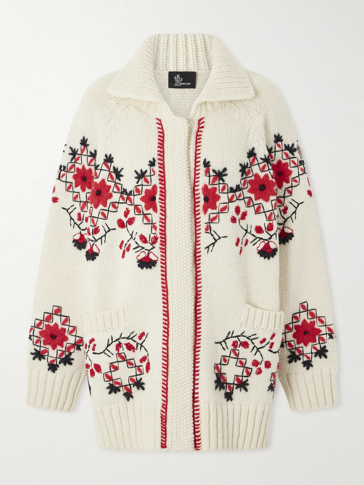 Moncler Embroidered Wool-blend Cardigan In White