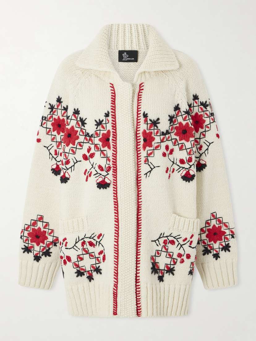 Moncler Grenoble Embroidered Wool-blend Cardigan