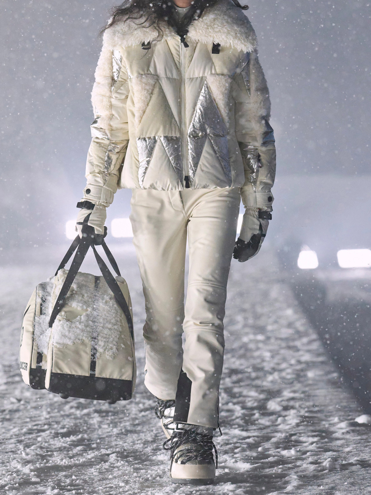 Moncler Paneled Bootcut Ski Pants In White