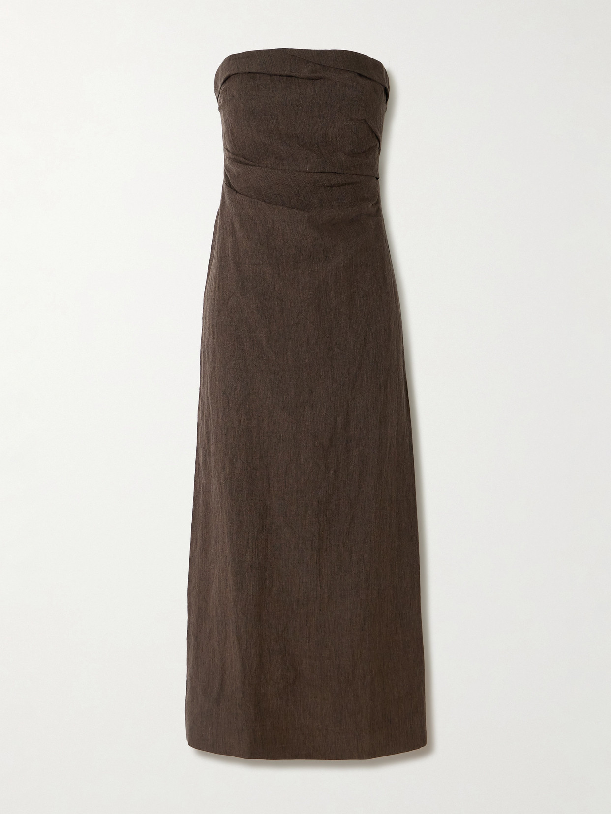Tove Sabella Strapless Gathered Linen Midi Dress In Brown
