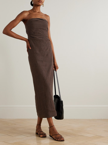 TOVE Sabella strapless gathered linen midi dress