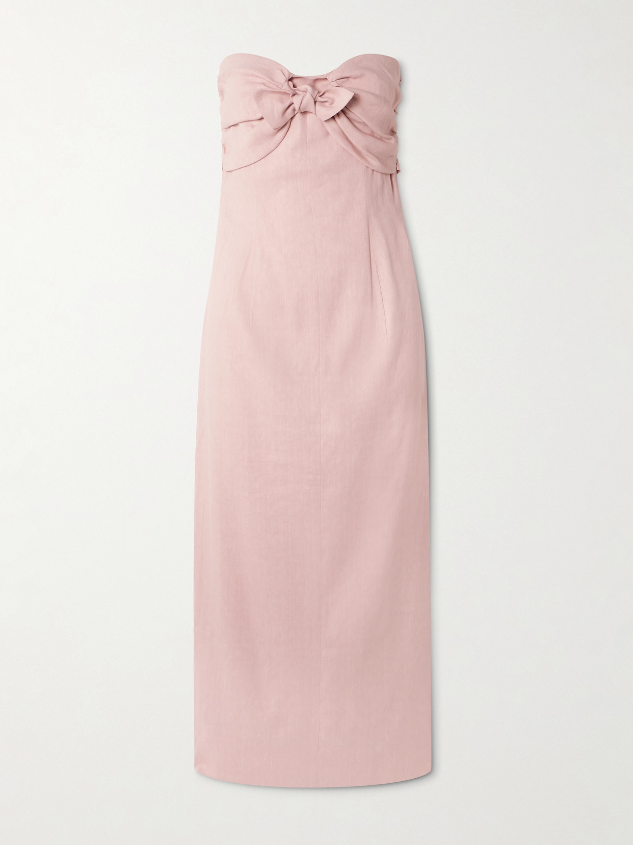 Tove Rahel Gathered Tie-front Linen-blend Midi Dress In Pink