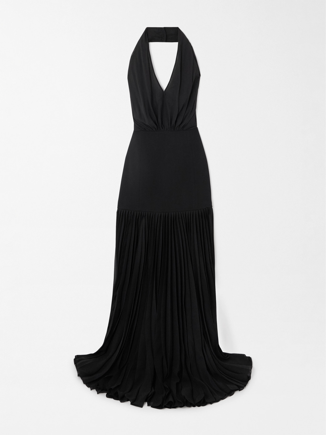 Veronica De Piante Iris Pleated Crepe Halterneck Maxi Dress