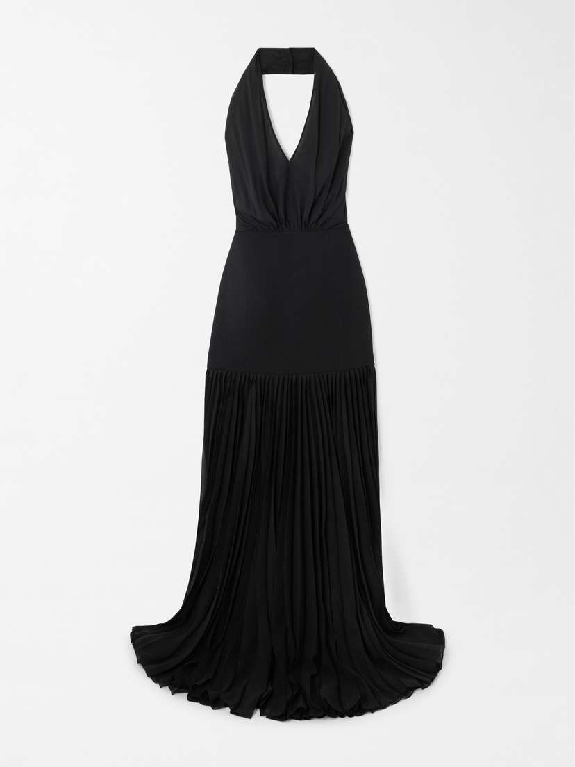 Veronica de Piante Iris Pleated Crepe Halterneck Maxi Dress