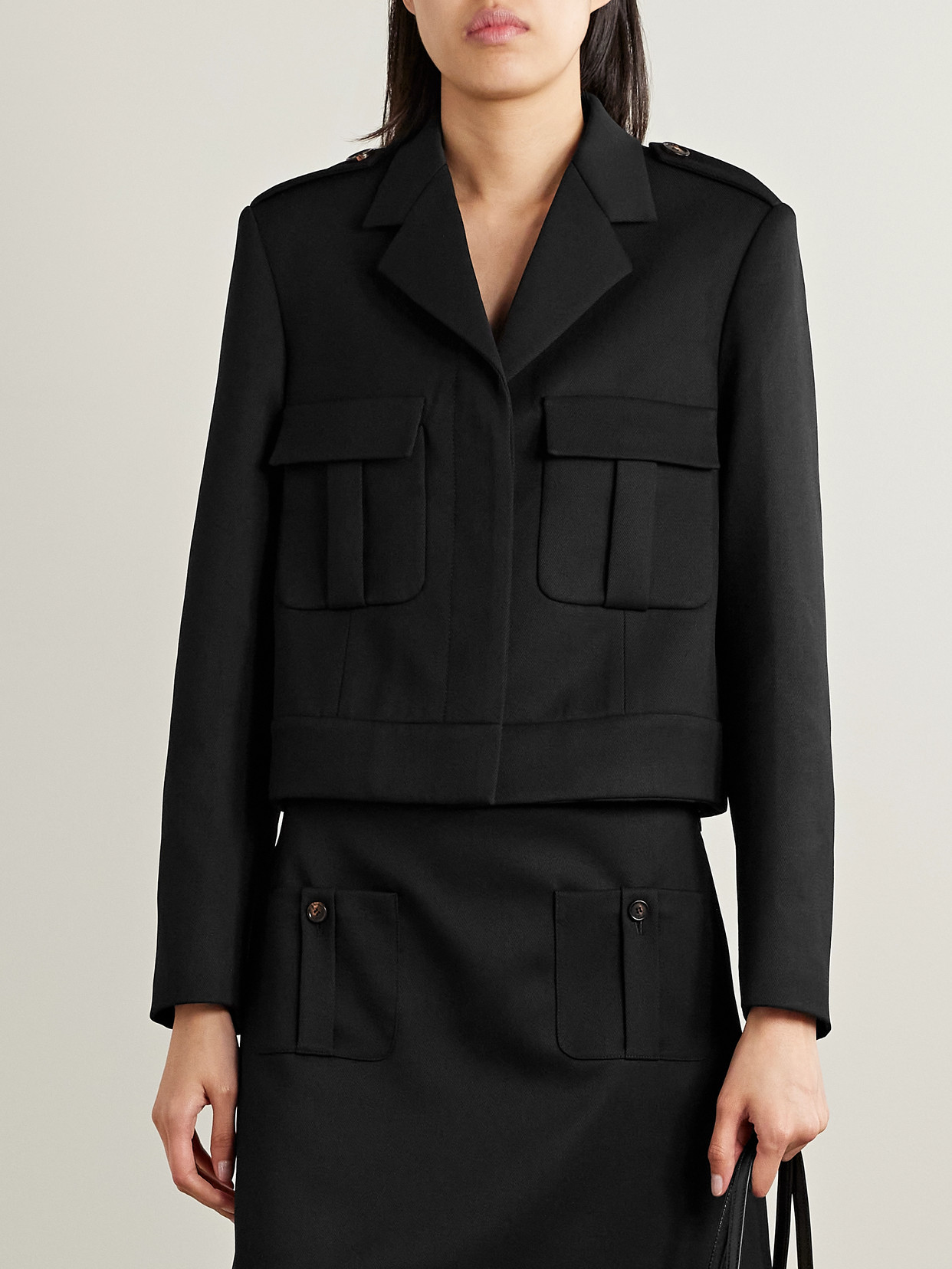 Veronica De Piante Birdie Cropped Wool-blend Twill Jacket In Black