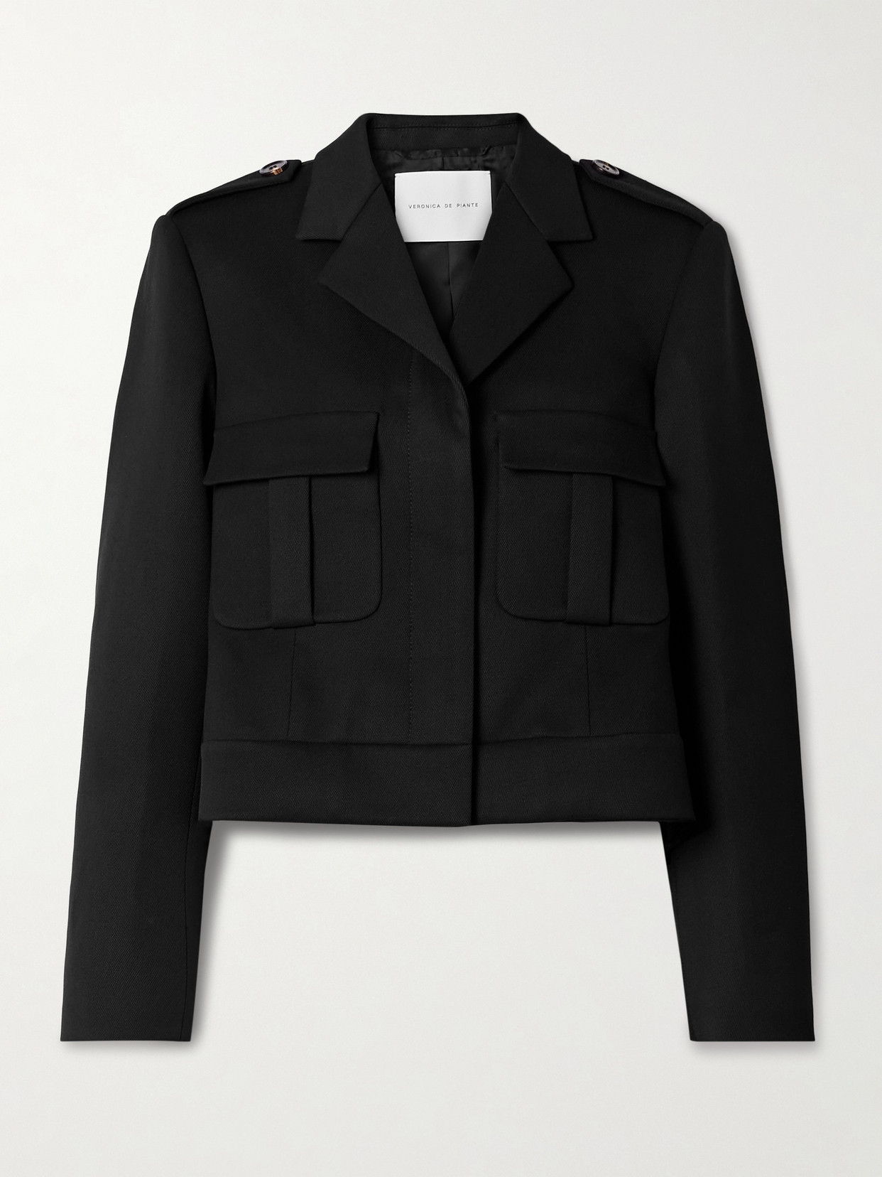 Veronica De Piante Birdie Cropped Wool-blend Twill Jacket In Black