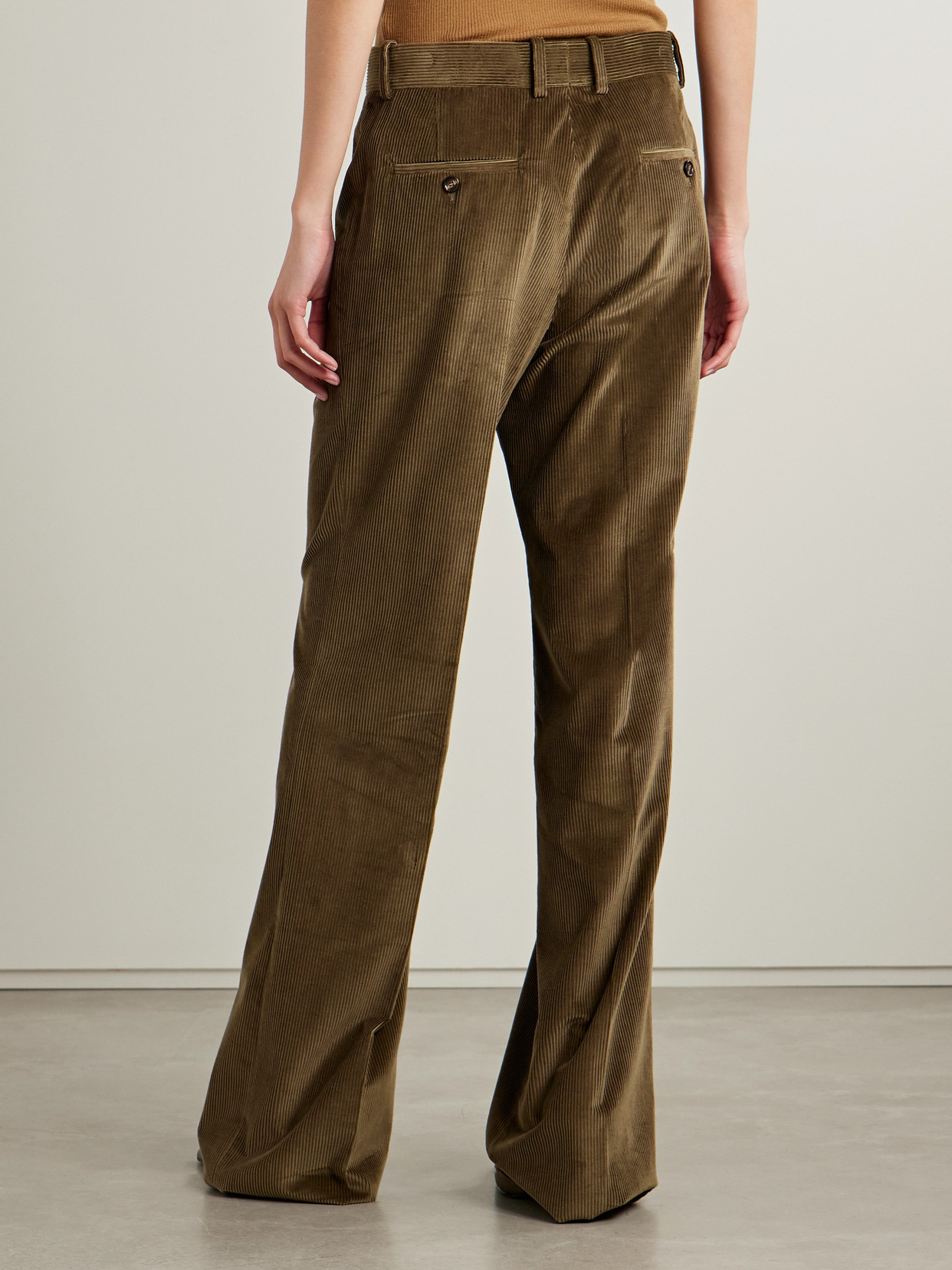 Veronica De Piante Taylor Cotton-corduroy Straight-leg Pants In Green