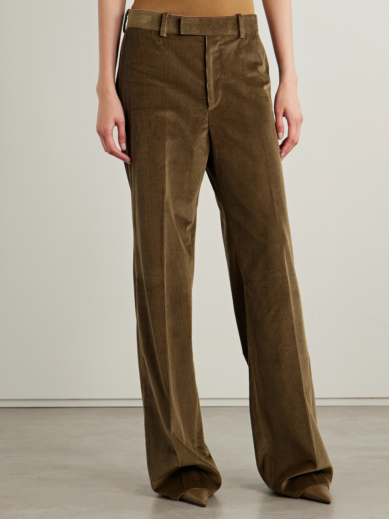 Veronica De Piante Taylor Cotton-corduroy Straight-leg Pants In Green