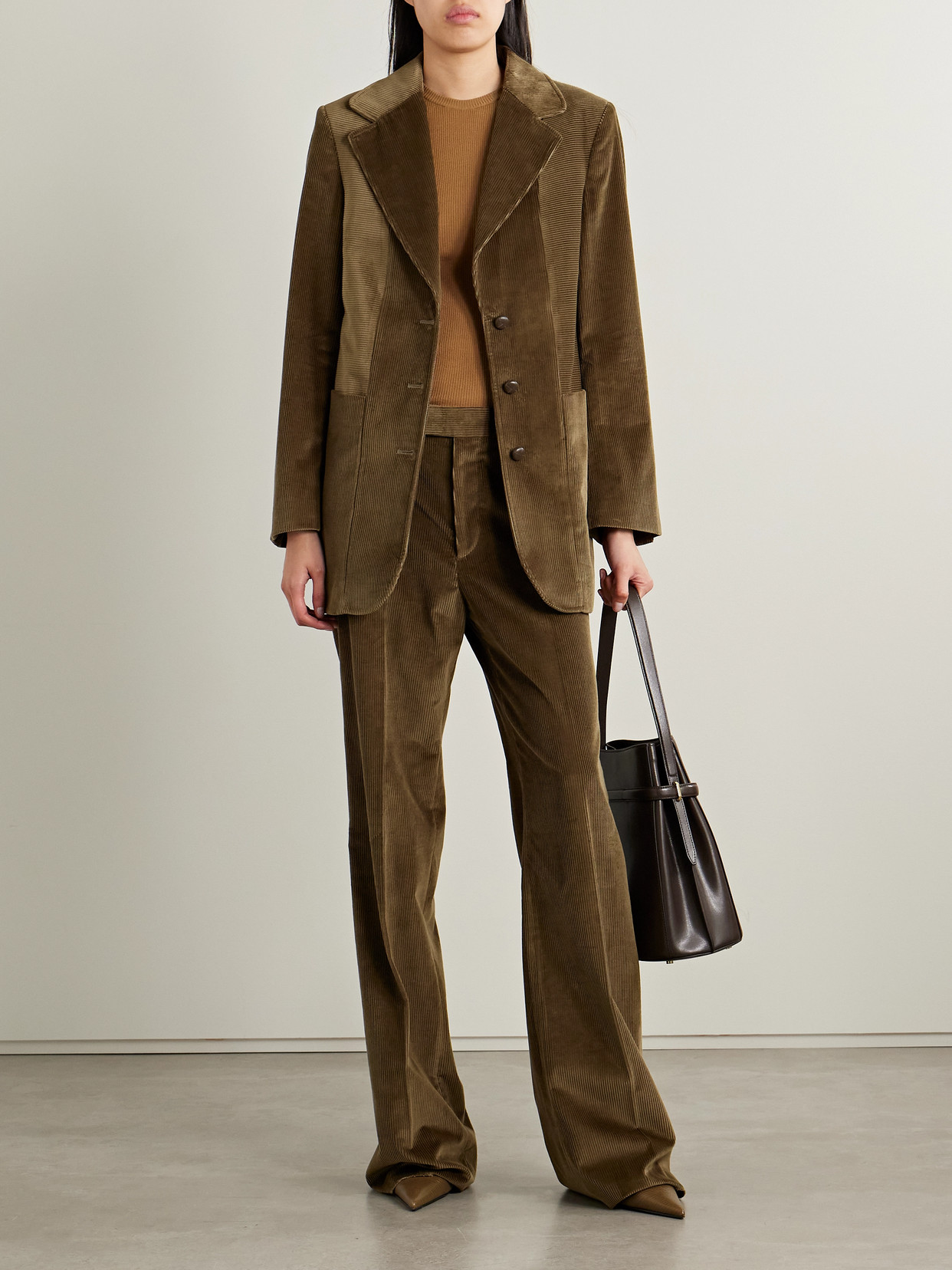 Veronica De Piante Taylor Cotton-corduroy Straight-leg Pants In Green