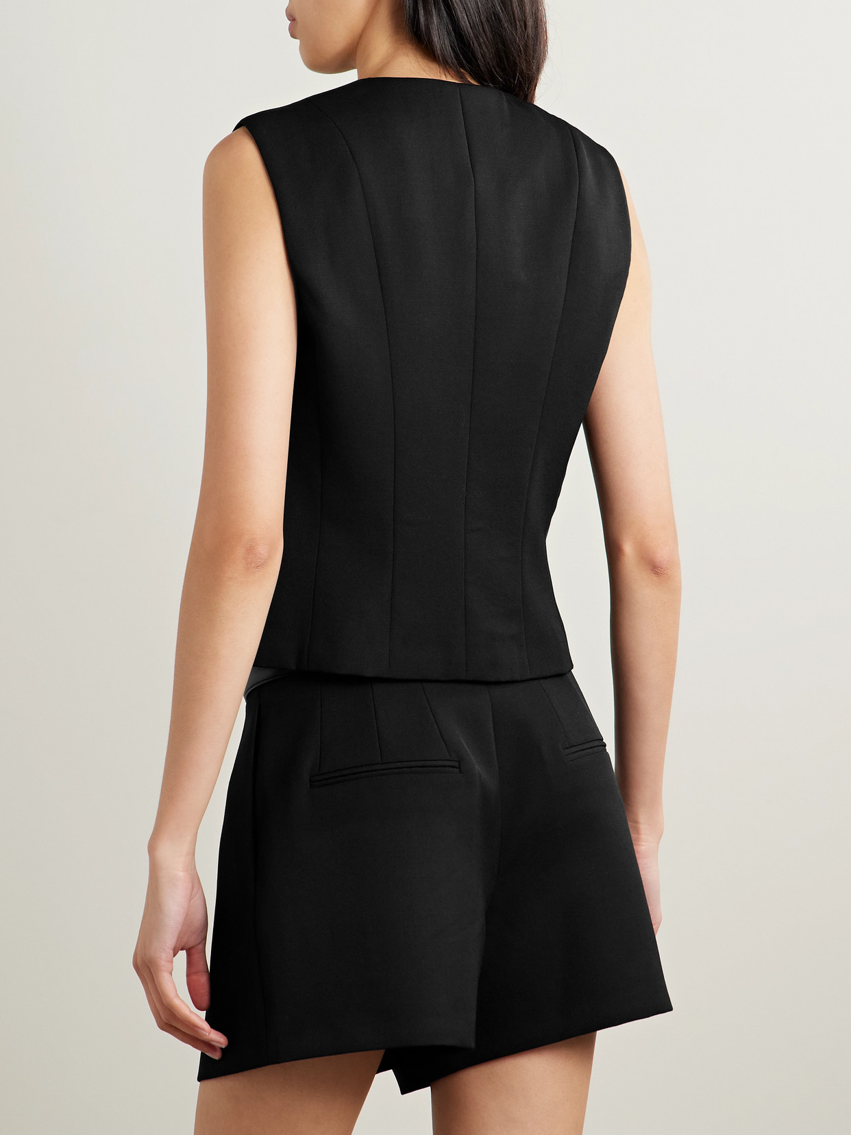 Veronica De Piante Robie Embroidered Grain De Poudre Wool Vest In Black