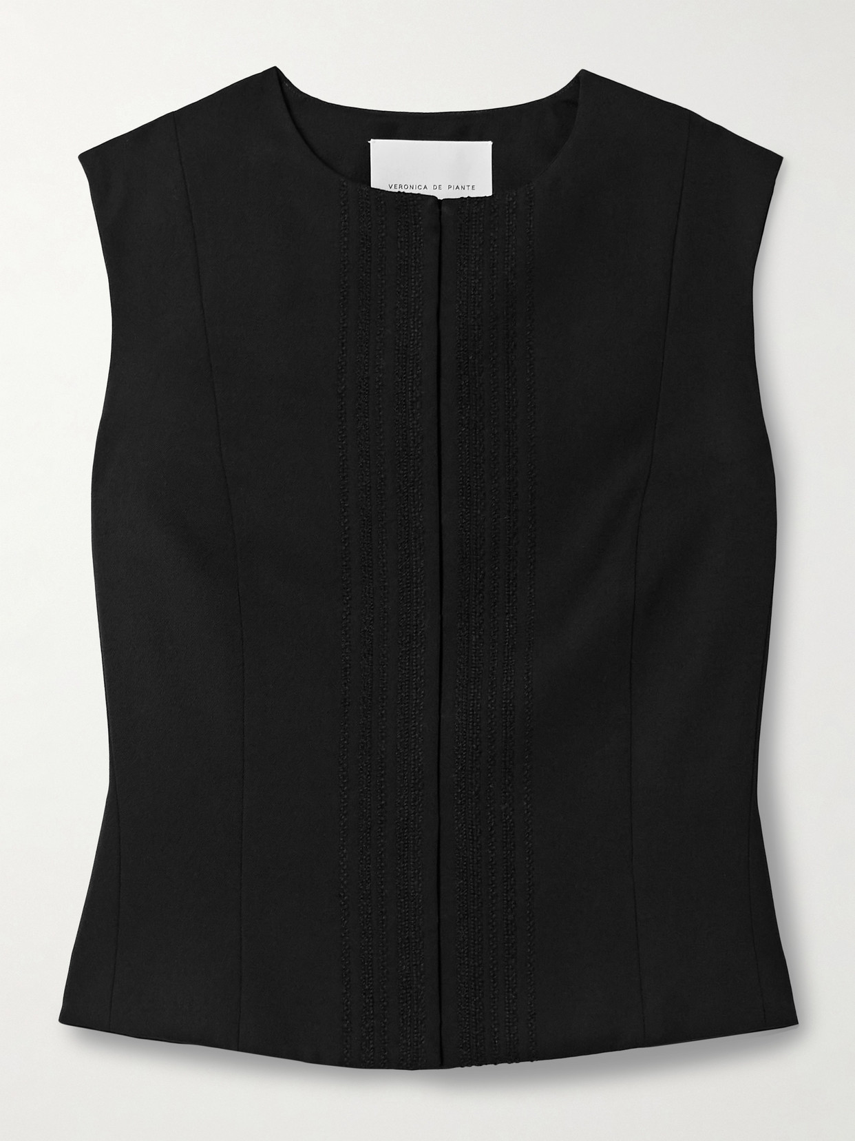 Veronica De Piante Robie Embroidered Grain De Poudre Wool Vest In Black