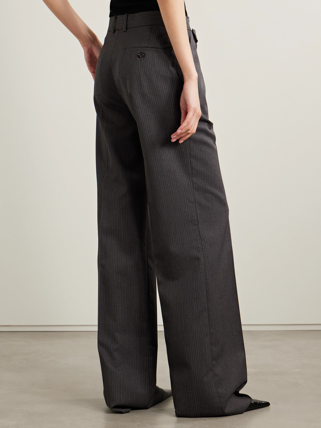 Veronica De Piante Taylor Pinstriped Wool-twill Straight-leg Pants In Gray