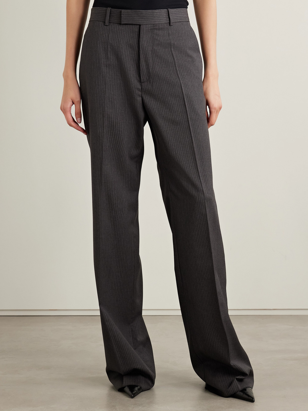 Veronica De Piante Taylor Pinstriped Wool-twill Straight-leg Pants In Gray