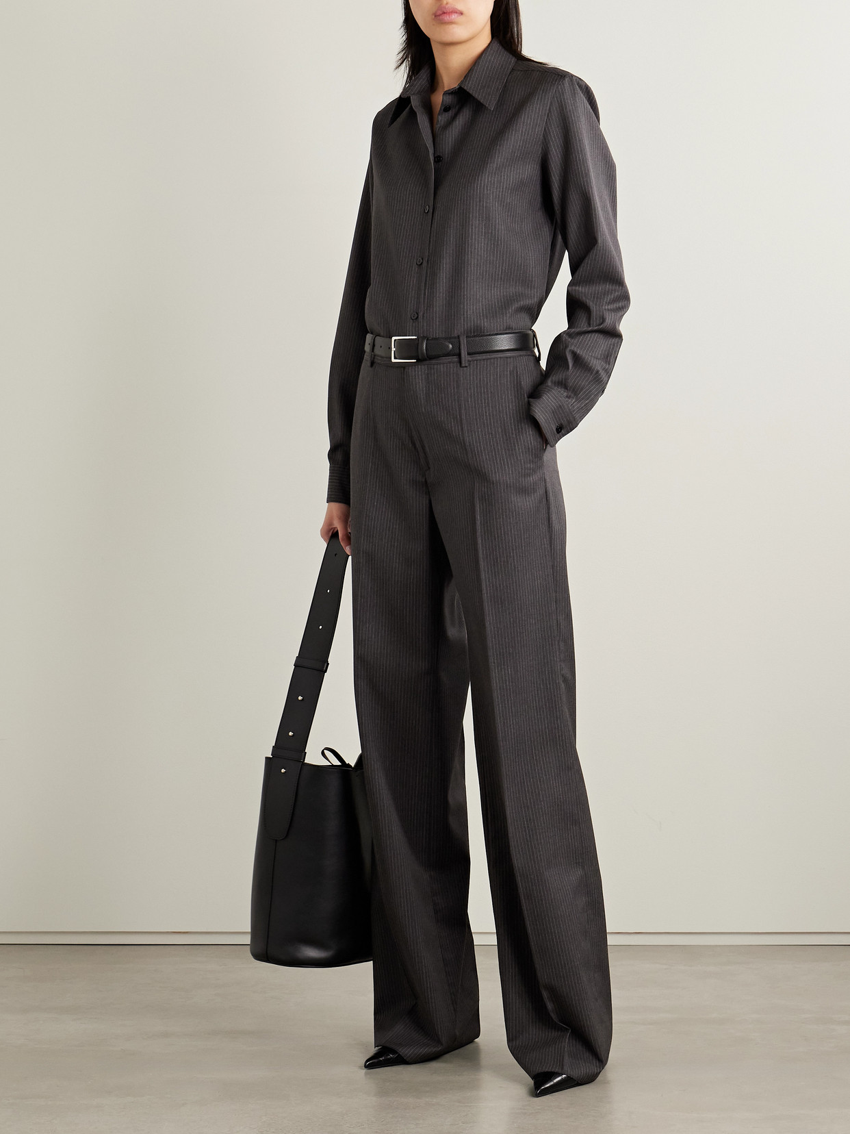Veronica De Piante Taylor Pinstriped Wool-twill Straight-leg Pants In Gray