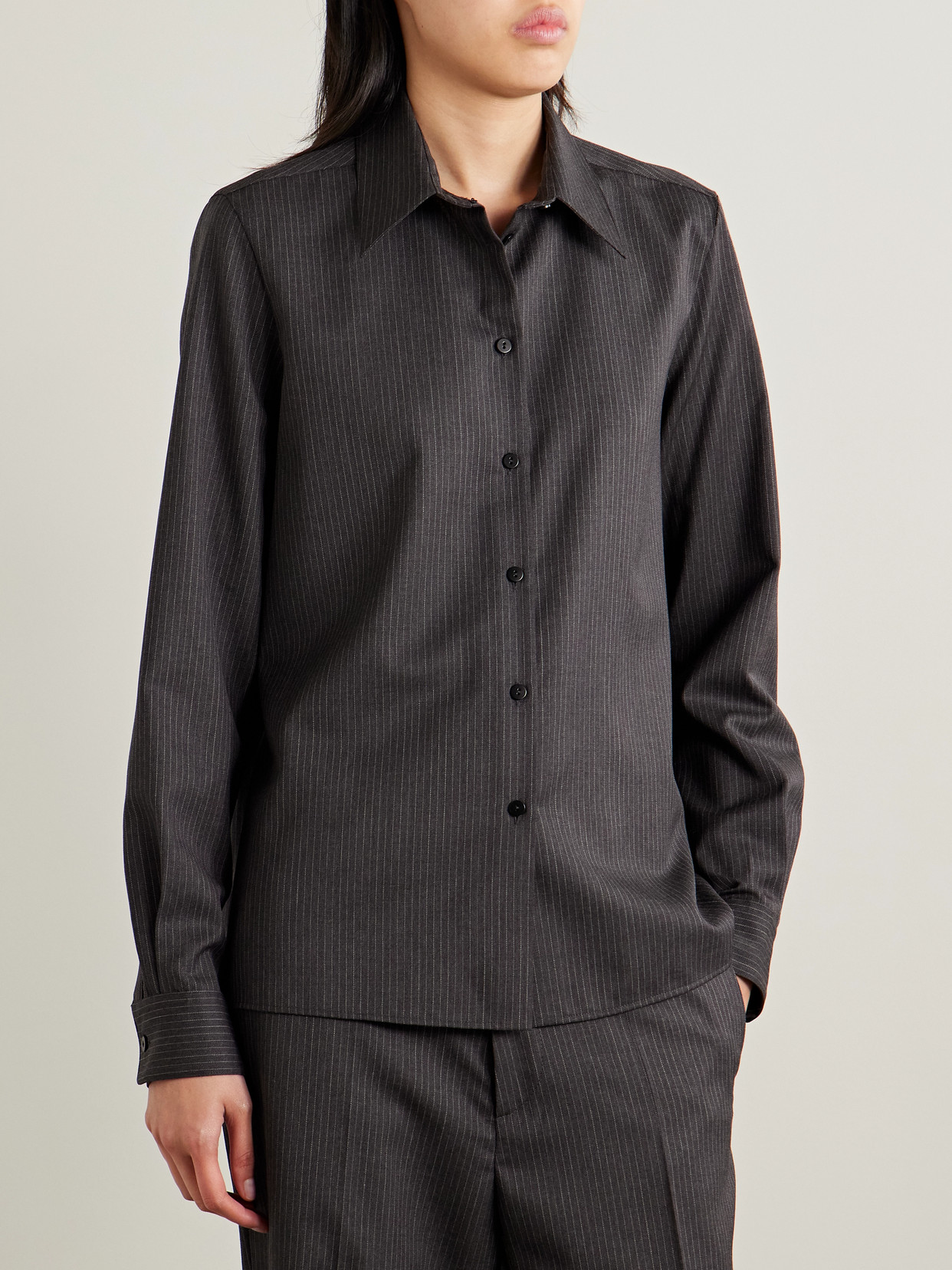Livia Pinstriped Wool-Twill Shirt