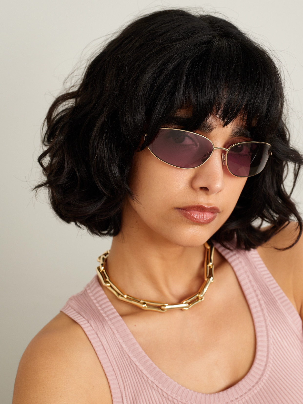 Loewe Oval-frame Gold-tone Sunglasses In Purple