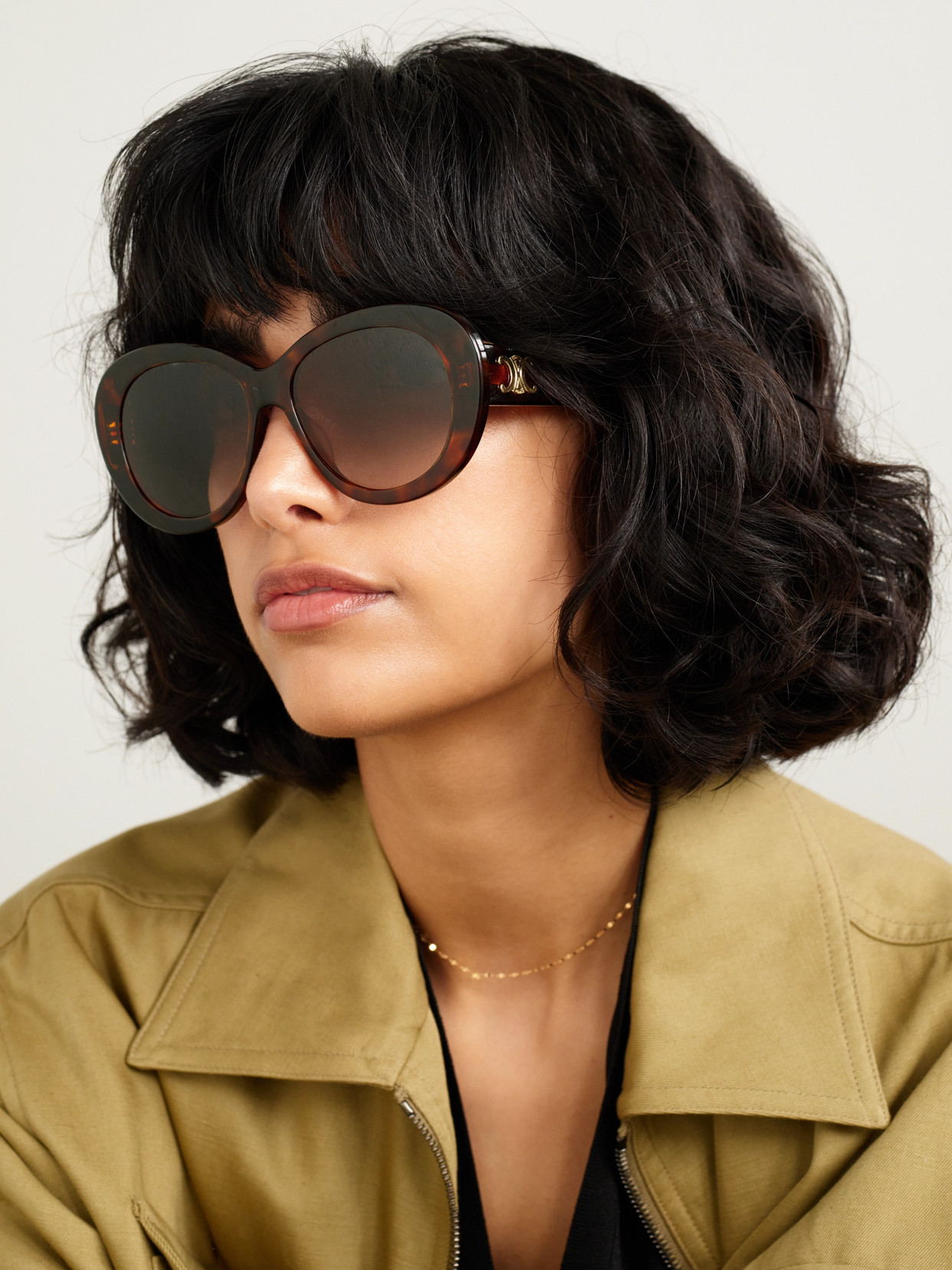 Celine Triomphe Round-frame Tortoiseshell Acetate Sunglasses