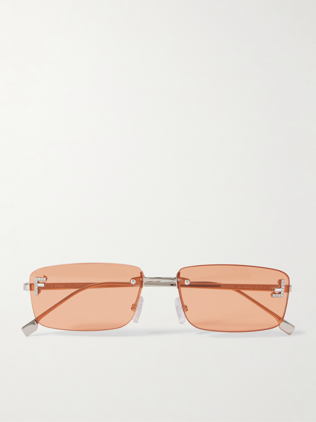 Fendi First Rectangular-frame Crystal-embellished Silver-tone Sunglasses