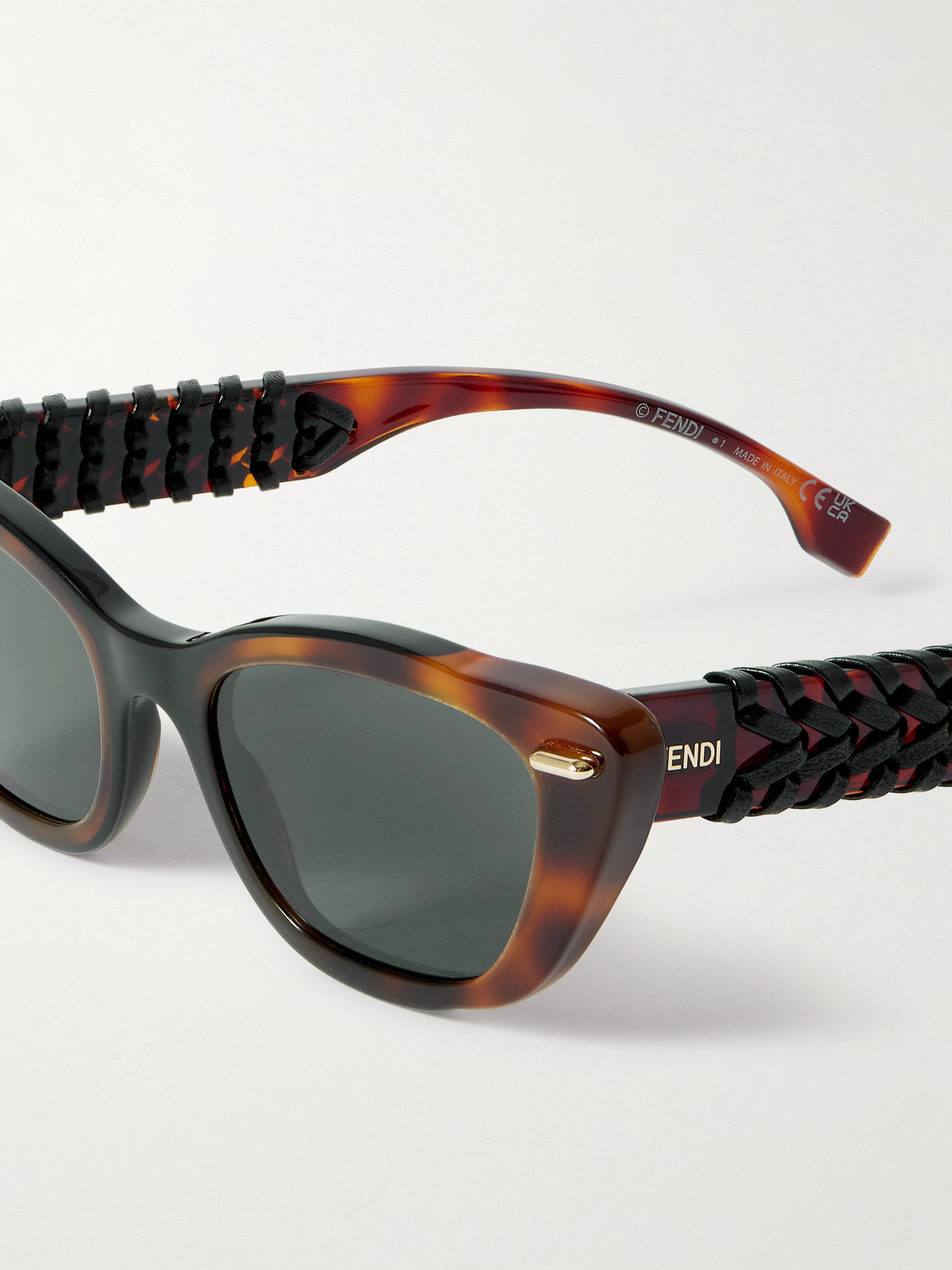 Fendi Interlace Cat-eye Leather-trimmed Tortoiseshell Acetate Sunglasses In Brown