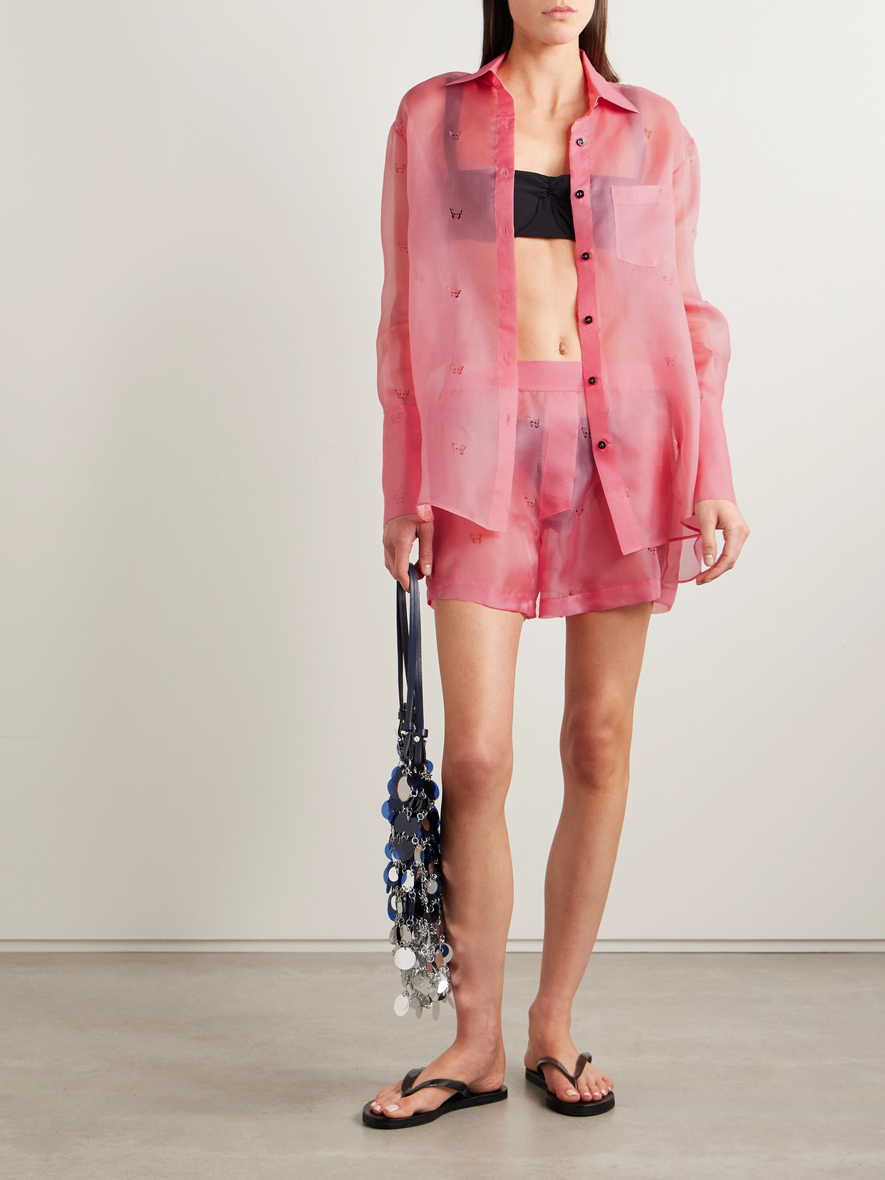 Kiki De Montparnasse Laser-cut Silk-organza Shorts In Pink