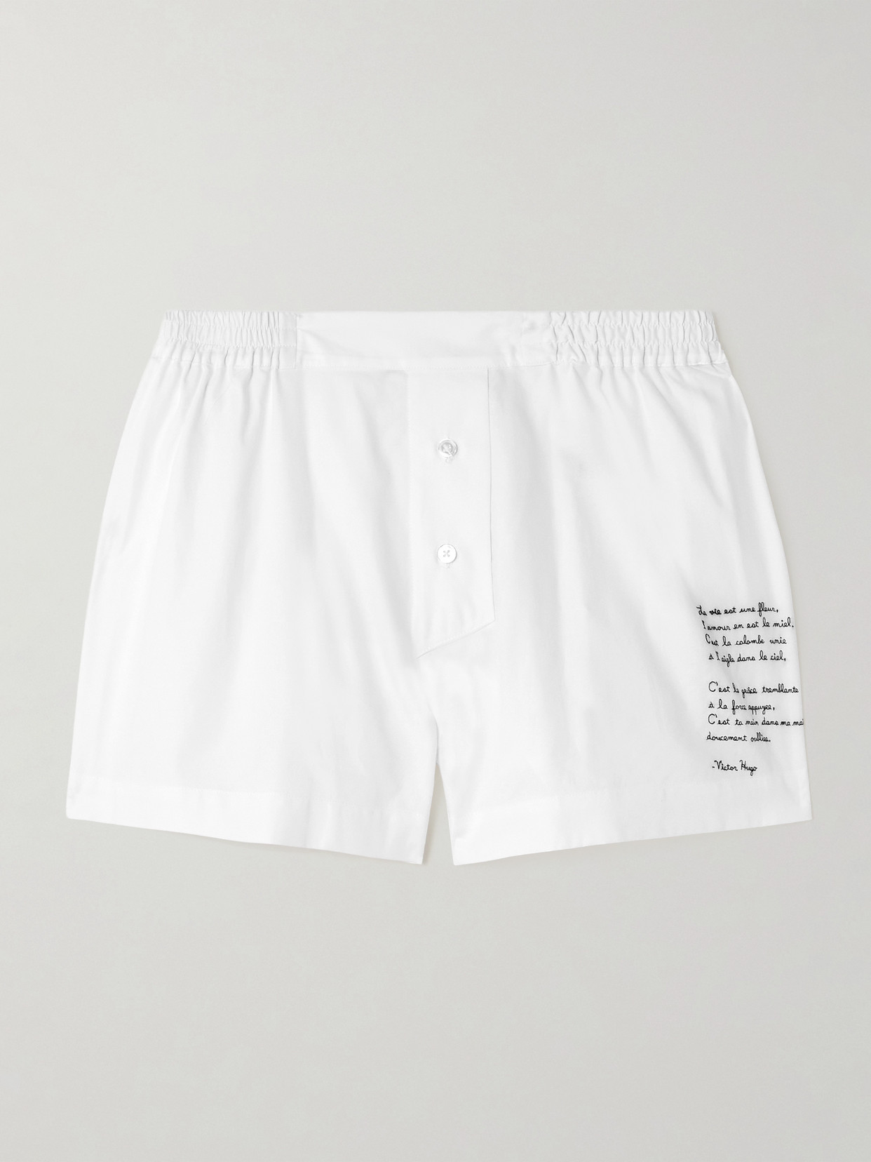 Kiki De Montparnasse Poem Embroidered Cotton Oxford Shorts In White