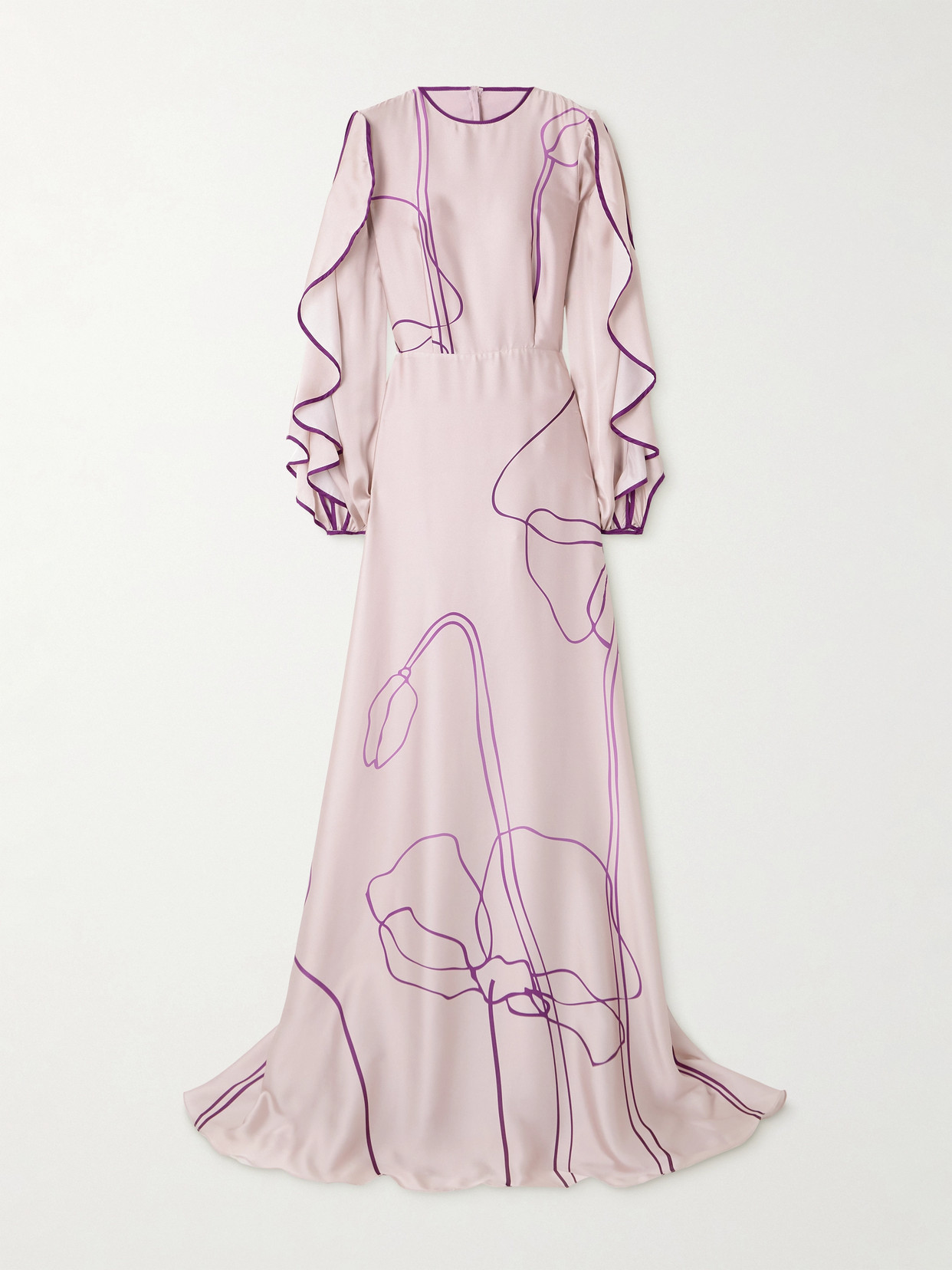 Costarellos Priela Ruffled Cutout Floral-print Satin Gown